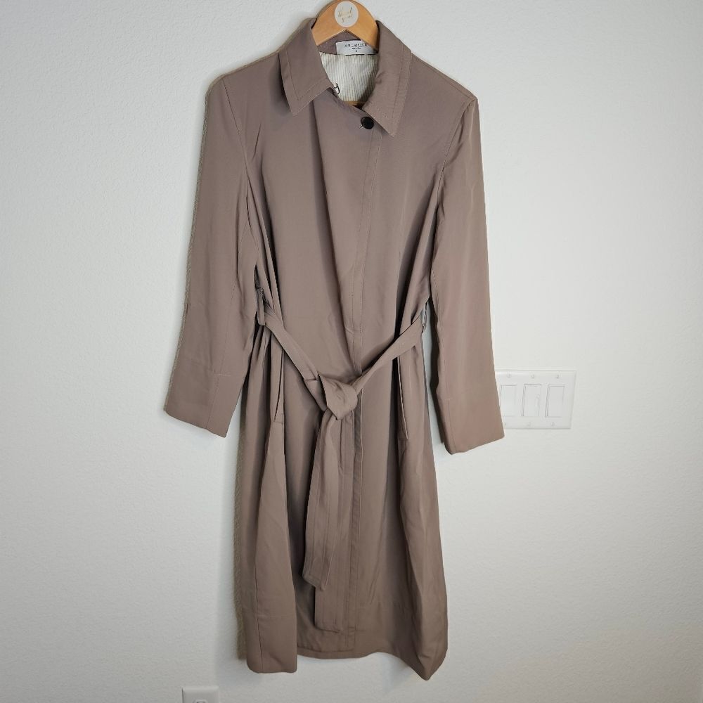 MM Lafleur lightweight wrap around overcoat, deep khaki, women's size medium